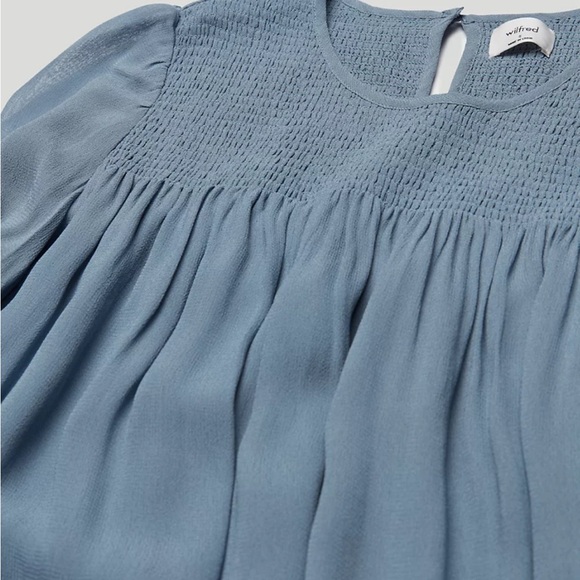Aritzia Wilfred Ruthie Granite Blue Smocked Lace Long Sleeve Blouse Medium M - Picture 4 of 15